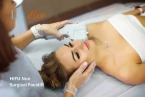 Woman having Hi-Fu to reduce wrinkles Cranleigh.