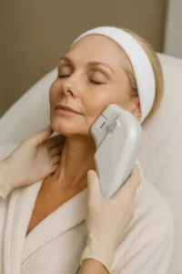Woman receiving HIFU non surgical facelift treatment Cranleigh