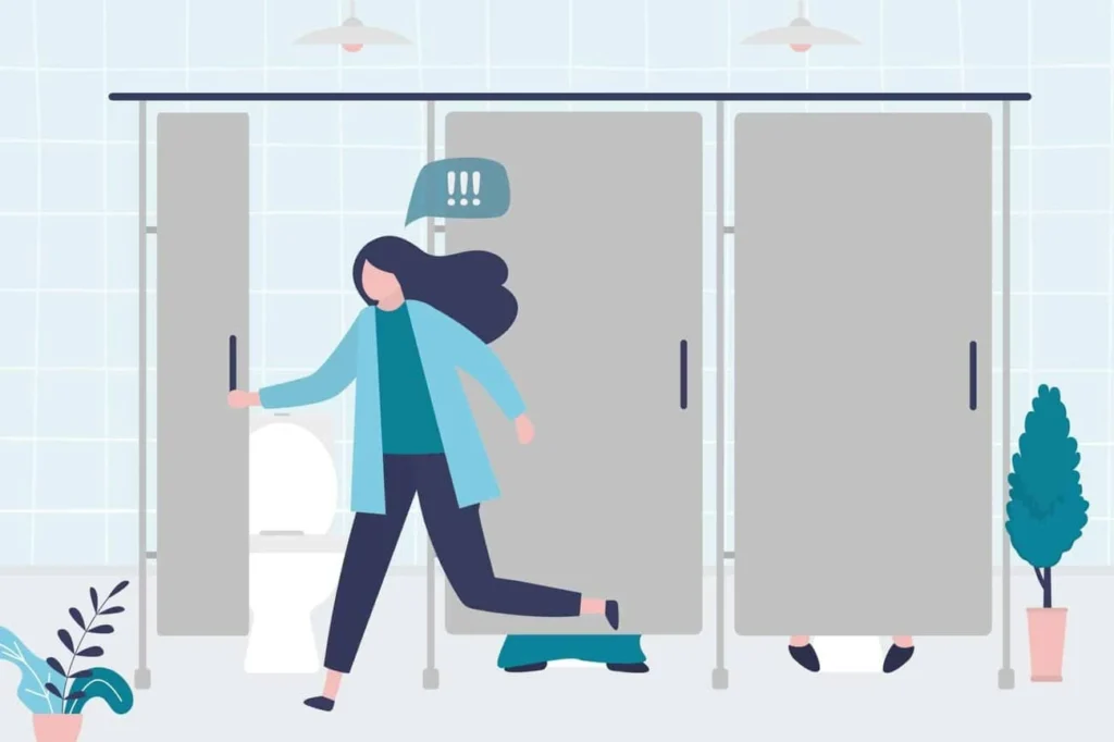 graphic of Urine incontinence Cranleigh woman running to the toilet.